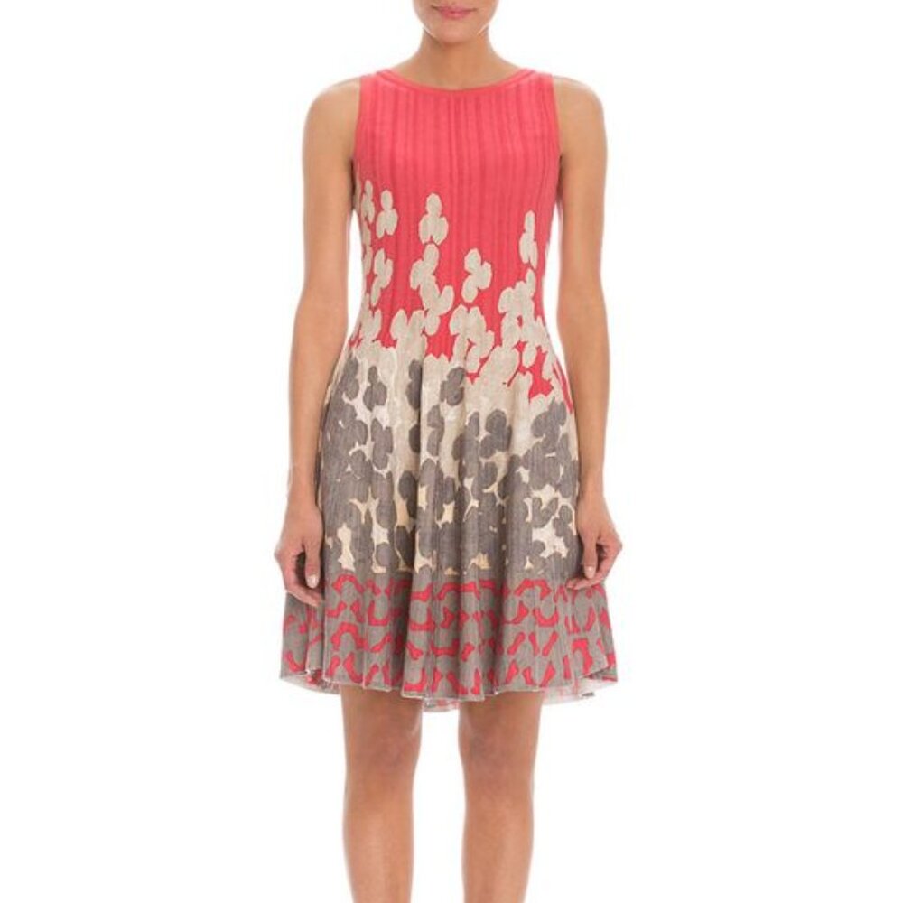 NIC+ZOE Coral and Cream Floral Fit-and-Flare Dress